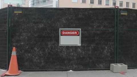Blank Danger Sign Hazard Warning Fence, Caution Black Felt Cloth Background Stock Footage 127948557