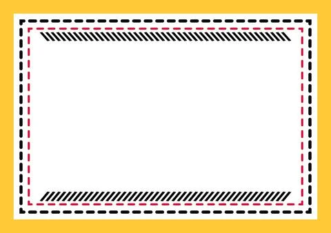 Blank Dashed Border Frame With Pink and Black Lines On Yellow Background, D.. Stock Illustration