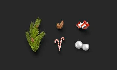 Blank decoration christmas elements mock up set on black Stock Photos