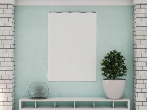 Blank design calendar template on a wall with soft shadows. 3D r Stock Illustration