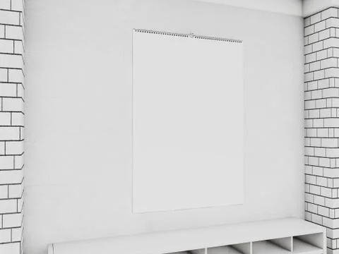 Blank design calendar template on a wall with soft shadows. 3D r Stock Illustration