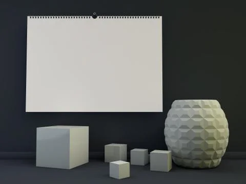 Blank design horizontal calendar template with soft shadows. 3D Stock Illustration