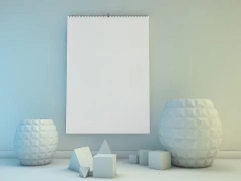 Blank design vertical calendar template with soft shadows. 3D Stock Illustration