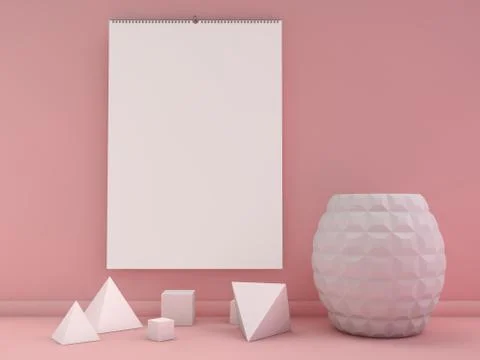 Blank design vertical calendar template with soft shadows. 3D Stock Illustration