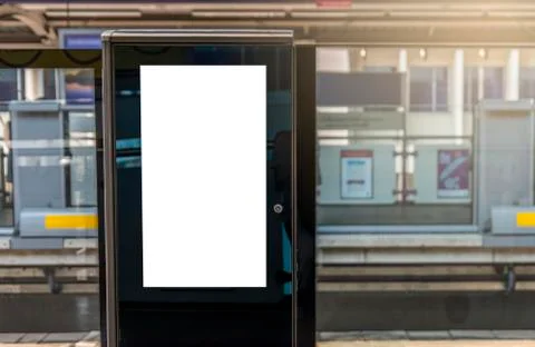 Blank digital poster on train platform 스톡 사진