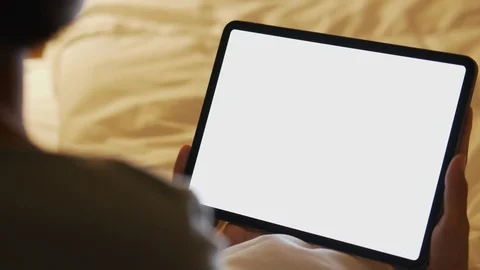 Blank digital tablet in the hands of Asian women, Tablet computer's white screen Stock Footage 114300700