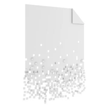 Blank document dissolving into square pixels, representing file deletion, c.. Ilustração Stock