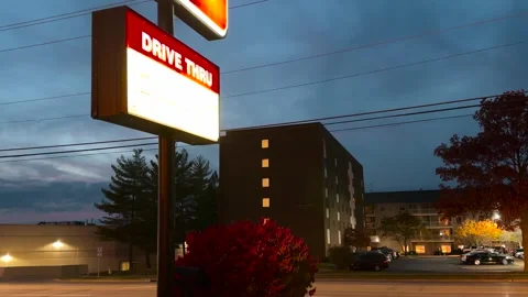Blank Drive Thru Sign - Magic Hour - Bettendorf, Iowa - November 6, 2025 Stock Footage 320743379