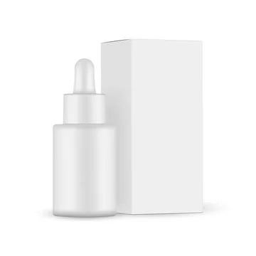 Blank Dropper Bottle Mockup, Packaging Box Side View Stock Illustration