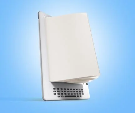 Blank E-book reader 3d render image on blue gradient Illustrazione stock
