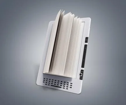 Blank E-book reader 3d render illustration on grey gradient Stock Illustration