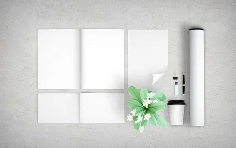 Blank elements mockup top view concrete background Illustrazione stock