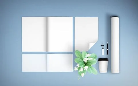 Blank elements mockup top view blue background Stock Illustration