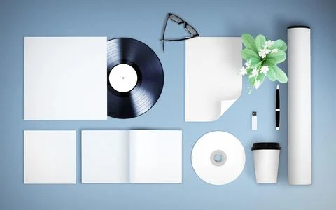 Blank elements mockup top view blue background 스톡 일러스트