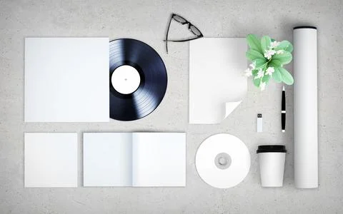 Blank elements mockup top view concrete background Stock Illustration