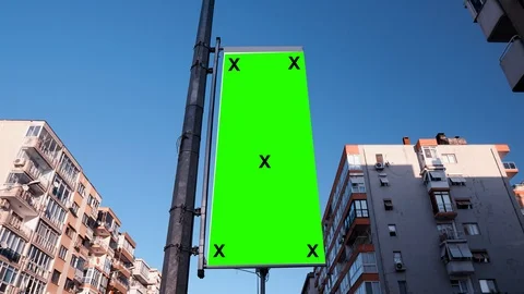 Blank, empty advertisement flag, banner on street with buildings. Stock Footage 116512527