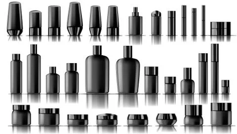 Blank Empty And Clean Black Plastic Cosmetic Package Big Set Stock Illustration
