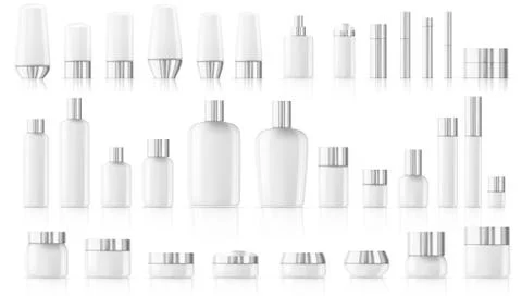 Blank Empty And Clean White Plastic Cosmetic Package Big Set Ilustração Stock
