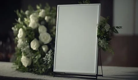 Blank empty clean modern wedding whiteboard mock up with natural leaves and.. 写真素材