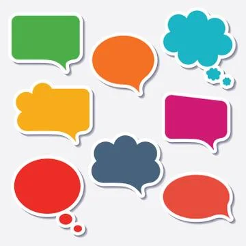 Blank empty colorful speech bubbles collection set with shadows and white border Stock Illustration