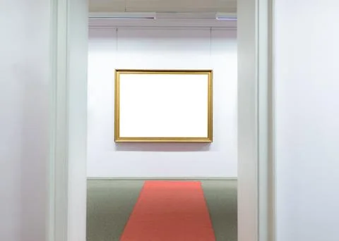 Blank empty frames hanging on museum wall. Art gallery, museum exhibition Stock Photos