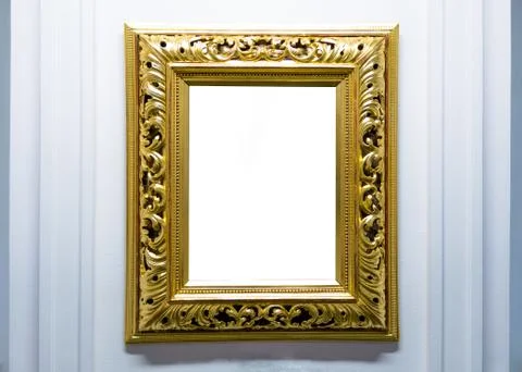 Blank empty frames hanging on museum wall. Art gallery, museum exhibition Stock Photos
