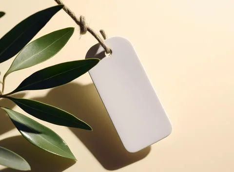 Blank empty mockup of tag label on green plant for branding natural organic.. 写真素材