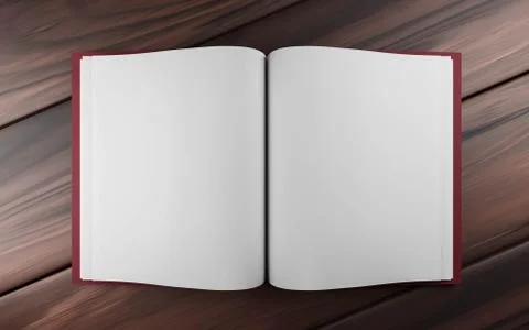 Blank empty opened book on dark wood underground 3d render illustration Stock Illustration