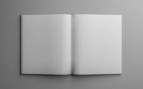Blank empty opened book on grey underground 3d render illustration Illustrazione stock