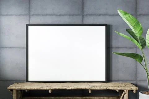 Blank empty picture frame mockup on gray cement wall.. Stock Illustration