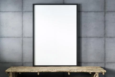 Blank empty picture frame mockup on gray cement wall.. Stock Photos