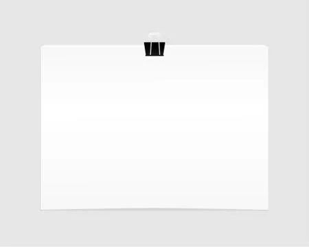 Blank empty sheet of paper attached with clip isolated on white background. Stock Illustration