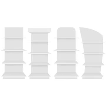 Blank empty showcase display with retail shelves. Vector mock up template Stock Illustration