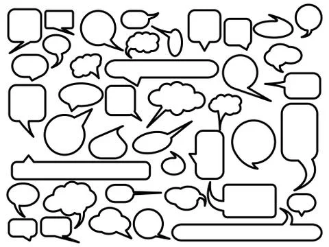 Blank empty speech bubble outline controur set. Simple flat vector illustration Illustrazione stock