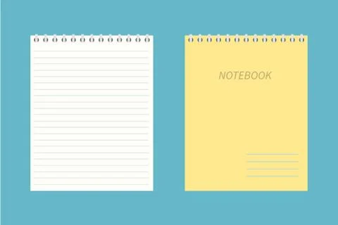 Blank empty spiral yellow Notepad, Notebook. Closed and open notebook. Vector Stock Illustration