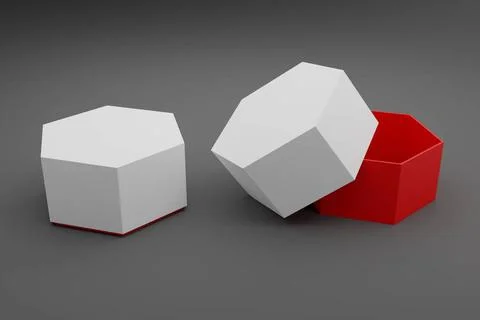 Blank Empty White Hexagon Red Jewelry or Watch Box For Mockup - 3D Illustr... Stock Photos