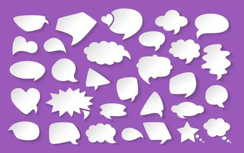 Blank empty white paper speech bubbles cartoon set Stock Illustration