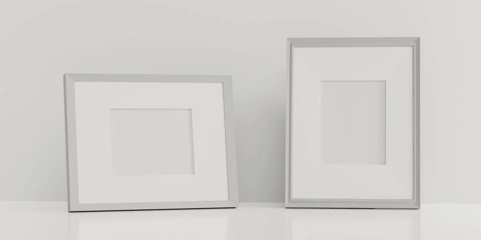 Blank empty white picture frame on white background 3d render illustration Illustrazione stock