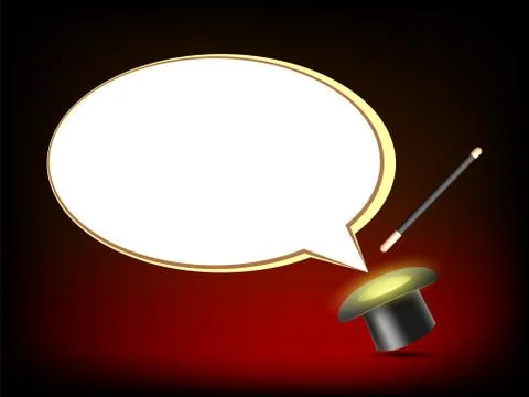 Blank empty white speech bubble. Magic wand and hat. 스톡 일러스트
