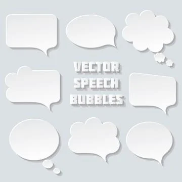 Blank empty white speech bubbles paper collection set isolated on grey Stock Illustration