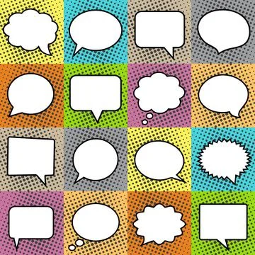Blank empty white speech bubbles with halftone set Illustrazione stock