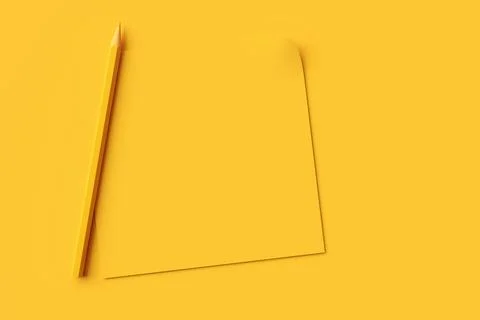 Blank, empty yellow paper note with yellow pencil on yellow background with.. Stock Illustration