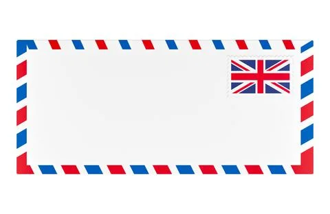 Blank Envelope with postage stamp of the UK, front view. Template, mock up... Ilustração Stock