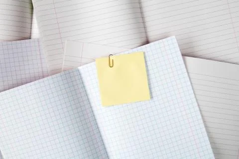 Blank exercise books with sticky note Stock Photos