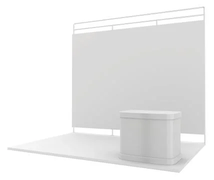 Blank exhibition stand. 3d render isolated on white background Illustrazione stock