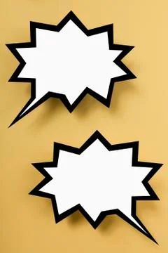 Blank exploding speech bubbles against yellow background Illustrazione stock
