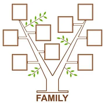 Blank family tree template with empty photo frames and green leaves vector Illustrazione stock