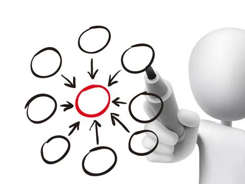 Blank flow chart drawn by 3d man Stock Illustration