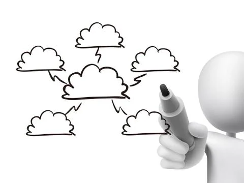 Blank flow chart drawn by 3d man Stock Illustration