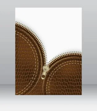 Blank flyer with a leather texture and zipper for your creative design, vecto Stock Illustration
